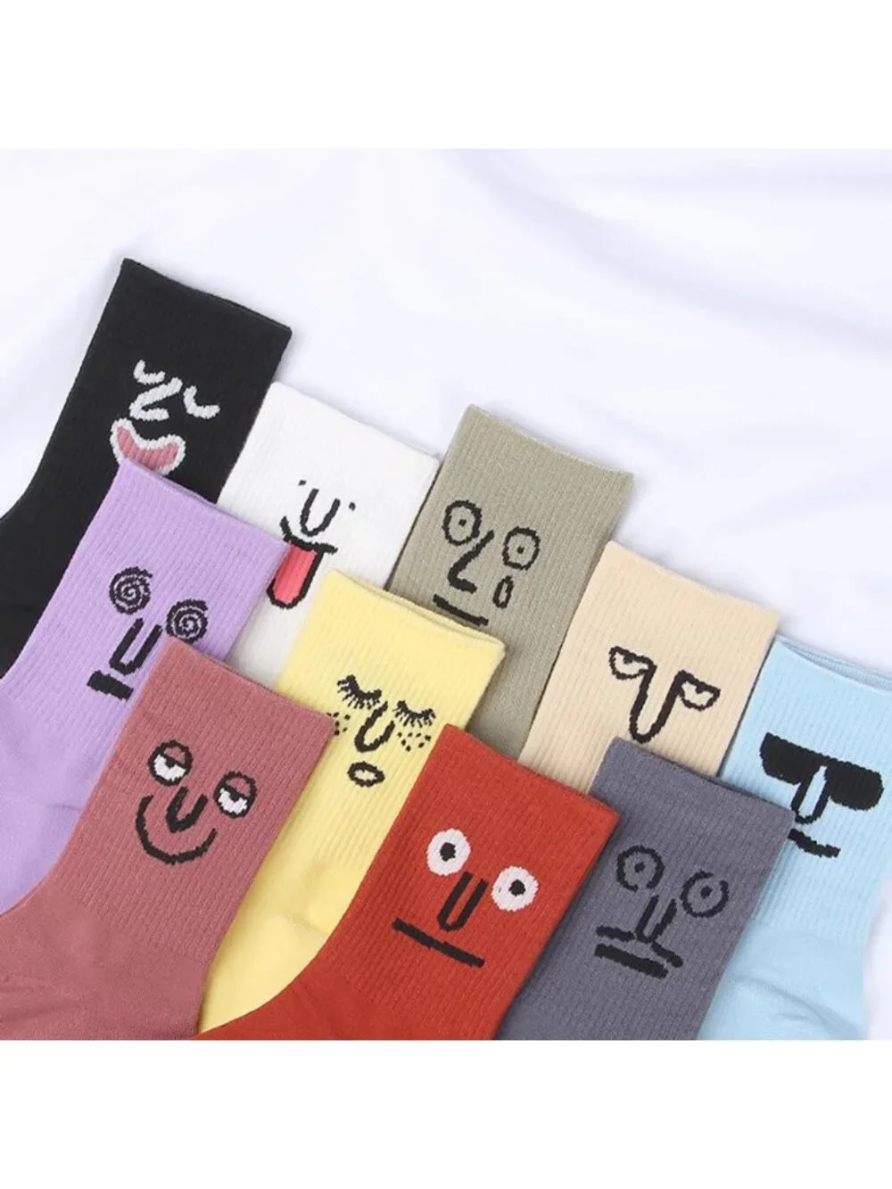 10-Pack Funny Emotion Crew Socks - Soft Cotton, 10 Unique Designs & Colors